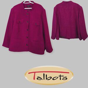 Talbots Wool Band Collar Coat Jacket  Magenta Womens Plus Size 24W